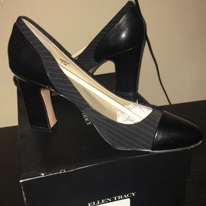 Pinstriped Leather Toe Heels